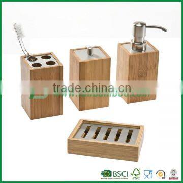 FB7-2019 bamboo bathroom accessories set with soap dispenser, soap dish and so on