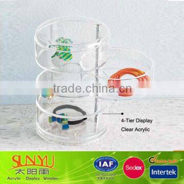 Clear Acrylic Jewelry Display Case 4 tiers Acrylic Storage Box Display Rolling Display Stand