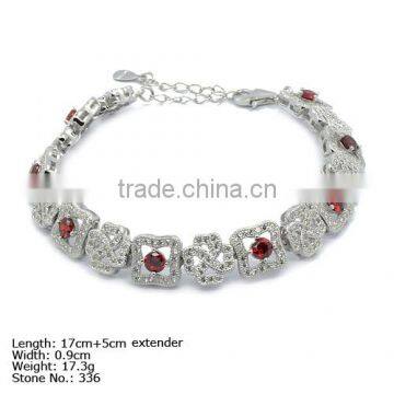 [BZ4-0013] 925 Silver Bracelet with CZ Stones Red CZ Color Bracelet Personalized Bracelets