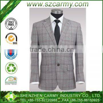 50% Wool 50% Acrylic Men's Branded Formal Checkered Suit With Removable Liner