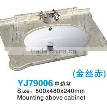 YJ79006 Chaozhou Stone Mable Pattern Counter Top Cabinet Ceramic Basin Bathroom Sink