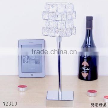 36cm High Luxury Cube Silver Chroming Square Metal Base Crystal Candle Holder