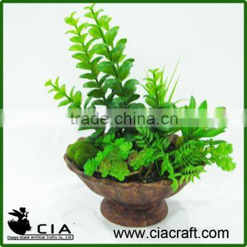 PVC Artificial Small Potted Grass Garden in Brown Pulp Pot for Wholeselling