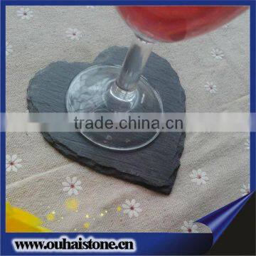 Natural black stone material glass goblet heart shape slate coaster