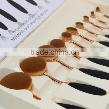 Factory Directly Super Soft Black Rose Gold Oval Makeup Brush 10pcs With Rose Gold Package photo-2