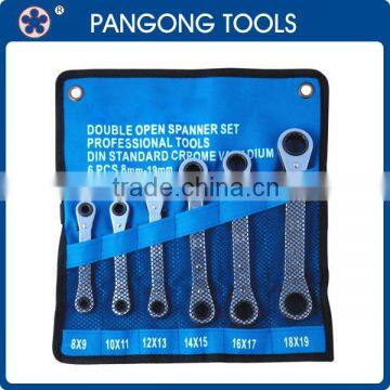 Fully Reversible Double Ended Ratchet Ring Spanner Set with Canvas Tool Roll