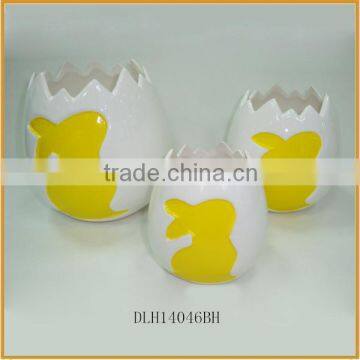 egg design ceramic flower pot with rabbit for easter decoration