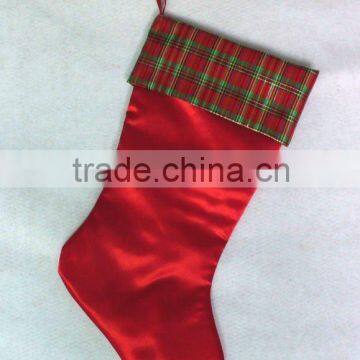 Scotish check cuff satin Christmas stocking