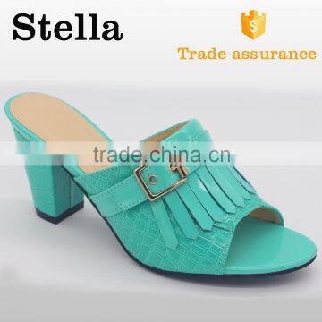 fashion easy wearing metal buckle blue slippers