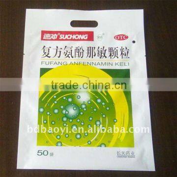 LDPE/OPP 3 side seal plastic packaging bag with hole for medicine alibaba China