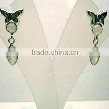 Rainbow Moonstone Round & Marquise Cabochon Earrings, 925 Solid Sterling Silver Earrings, Designer Gemstone Dangle Earrings photo-2