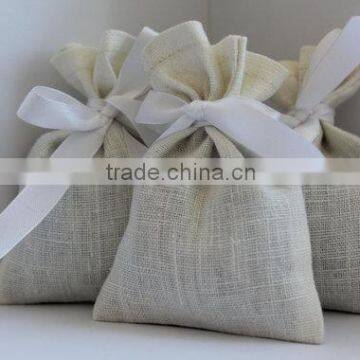 White Creamy Linen Small Bags, Rustic Wedding Favor Bags, French Linen Gift Bags photo-2