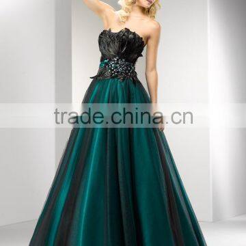 (MY5629) MARRY YOU Elgant Sweetheart Beaded Black Net Evening Dress With Feather 2015 photo-2