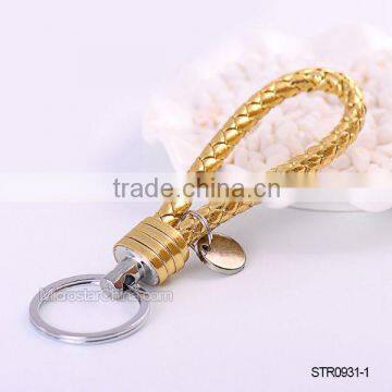 Custom Logo Round Charm Leather Braided Key Ring Key Chain