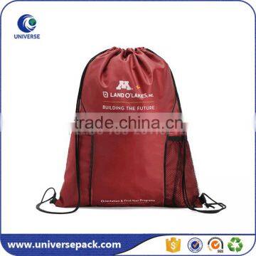 Customized logo fashion backpack gift bag with drawsreing and mesh pocket