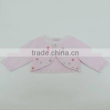 TYCH002 Kids' 100%Cotton Pink Long-sleeve Cardigan Hook Flower Sweater With Ball