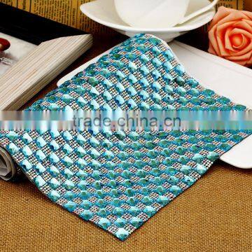 Nice Aquamarine Color 24x40cm Adhesive Rhinestone Sheets,Backing With Glue DIY Cut Square Rhinestone Mesh