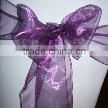 Purple organza chair sashes for bridal