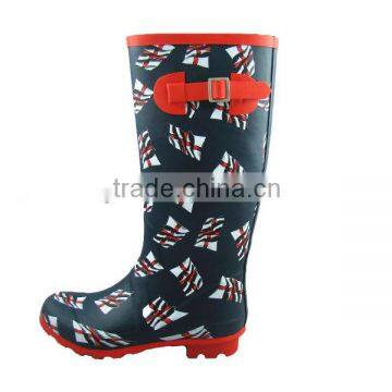 Women flag print rubber boots