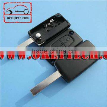 OkeyTech Peugeot 2 button407 flip key case no logo with groove blade for key cover peugeot 407 key shell for key