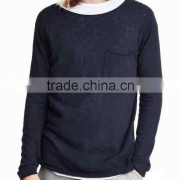 Men's Scoop Neck Long Sleeve Pullover Knitted Sweater With Front Pocket