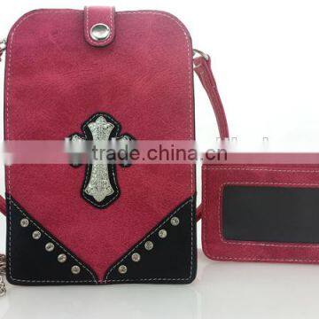 Hot pink western cross studded women samll messenger bag with card holder