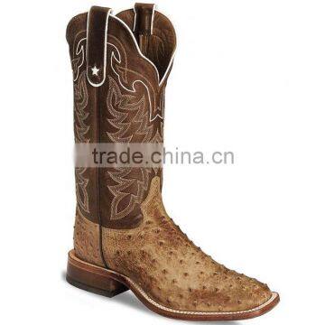 brown Handcrafted Genuine leather western full quill ostrich cowboy boots wholesale