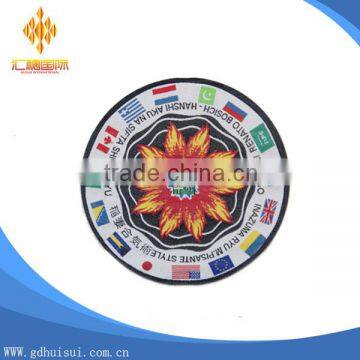 High quality flower round shape woven label without MOQ