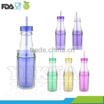 470ml BPA free colorful plastic double wall soda tumbler with straw