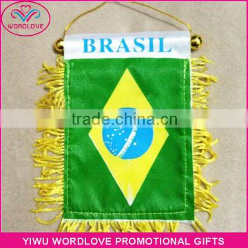 wholesale polyester printed national Brazil tassel flag/custom satin Brazilian fringe flag