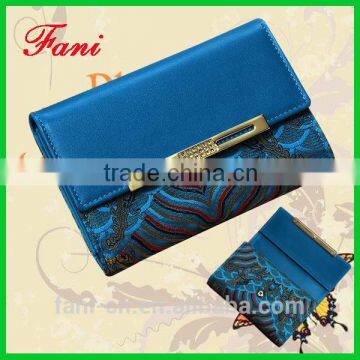 Luxury style leather purse with embroidery & diamond metal design for women