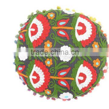Indian Suzani Round Floor Pillows Cotton Ethnic Uzbek Embroidered Cushion Cover Boho Throw photo-3