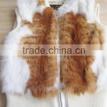 Latest style rabbit fur vest /knitted genuine fur women vest