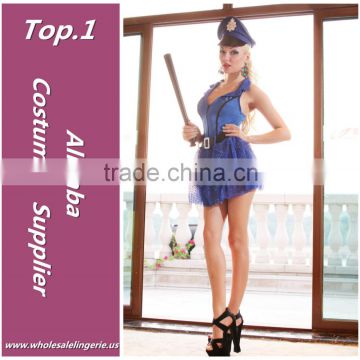 2015 Summer style blue Sequin sleeveless fancy dress cops adult elegant halloween costumes