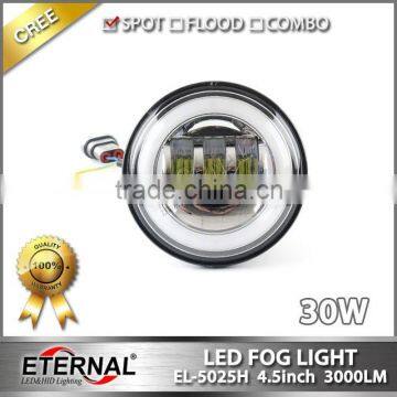 4x4 30W Speakers Harley motor driving spot headlight LED fog lamp with DRL halo ring black chrome base