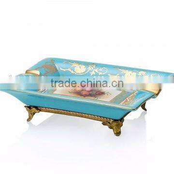 Antique Brass Decorative Ceramic Bucket With Handles, Hand Painted Porcelain & Bronze Planter, Decor Ceramics Furnishing Article photo-2