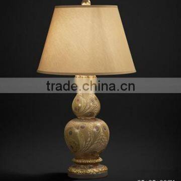 Antique Wood Carved Vase Shaped Table Lamp With Shade, Wooden Desk Lamp Painting With Sexy Leopard, Home Decorative Art & Crafts photo-4