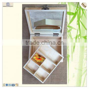 Custom Sunglasses Packaging Compartments Mirror Wooden Storage Box