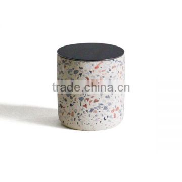 Concrete Terrazzo Candle Cup With Black Metal Lid