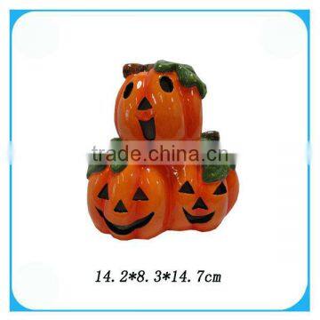 Funny Ceramic Halloween Pumpkin With Green Leaf