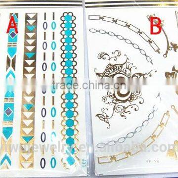 T001-020 Beauty Body Art Tattoo Cheap Metallic Gold Glitter Cute Tattoo Sticker
