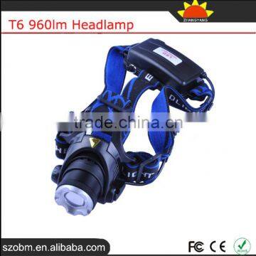 T6 960lm 3 Mode Powerful led headlamp wholesale rechargable head flashlight