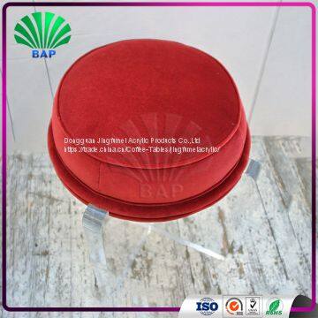Portable Acrylic Red Cushion Kids Stool Reading Room Plexiglass Legs Stool Round Ottomans For Home photo-2