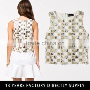 2016 Fashion Design Young Lady Sequin Embroidery Blouse
