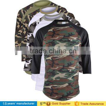 2016 Men's Custom logo running Jersey Shirt Casual Crew Neck 3/4 Sleeve Baseball raglan camo Tshirt