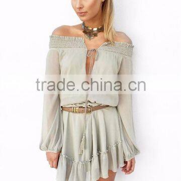 off shoulder smocking dress woman ruffle chiffon dresses women summer