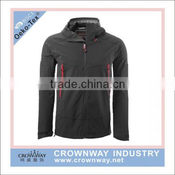 Mens Black Hood Winter Softshell Outdoor Jacket With Waterproof Lamination