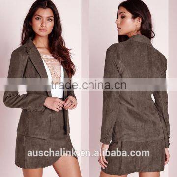 New Arrival Lady Khaki Faux Suede Office Uniform Blazer photo-6