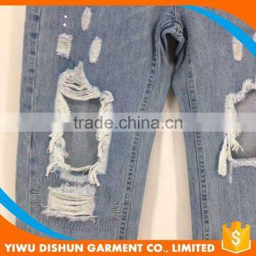 Women Good Quality Fashion Print Worn Brand Blue Jeans With Holes photo-2