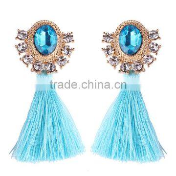 Bohemian Jewelry Rhinestone Gems With Alloy Plated Tassel Dangle Earrings photo-4